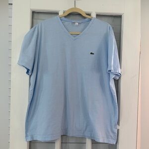 LACOSTE Men's 4XL Light Blue Knit V-Neck Cotton Regular Fit T-Shirt Green Logo